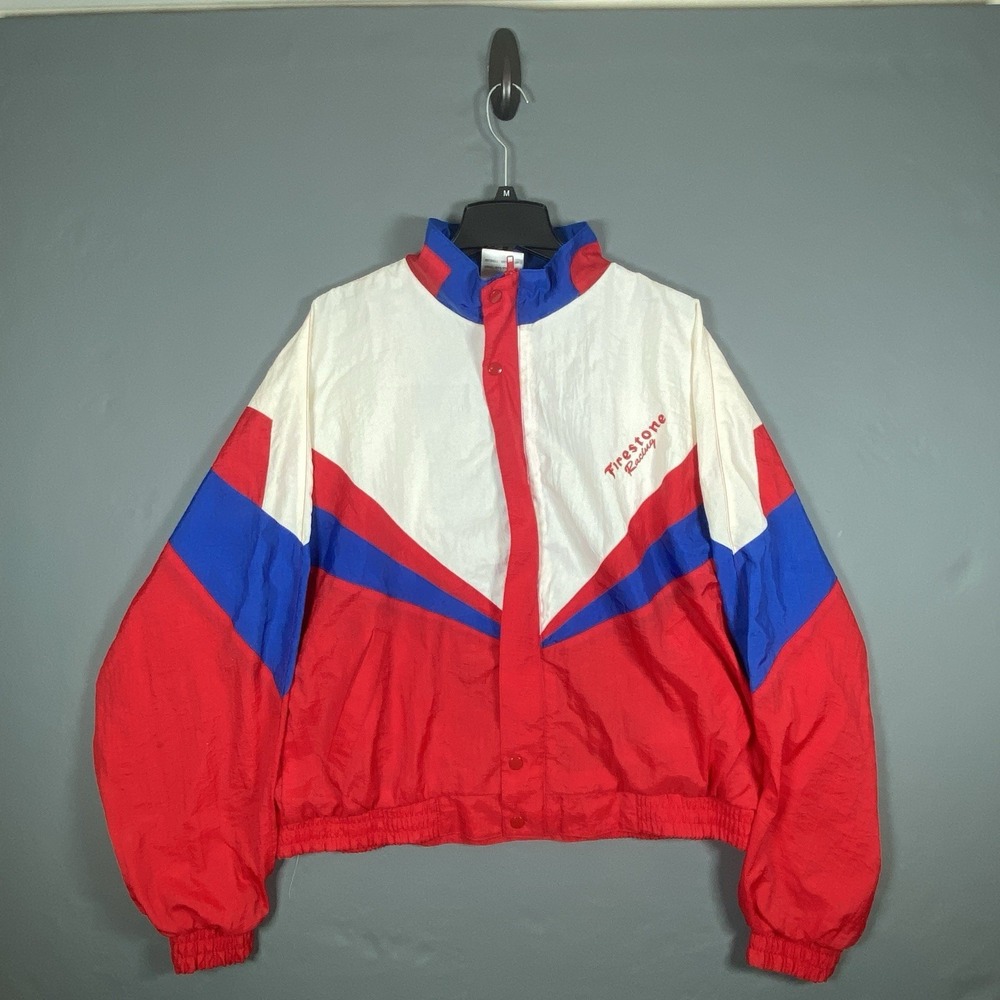 Vintage 90's Firestone Racing Jacket Mens XL Red Blue Colorblock Windbreaker